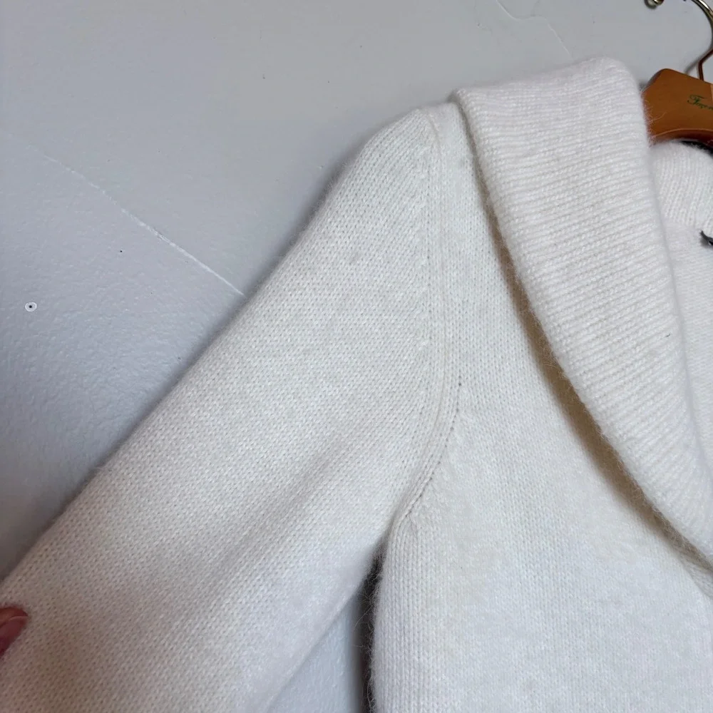 Y2K 90s ANN TAYLOR Angora Cream‎ Shawl Collar Button Front Cardigan Sweater MP